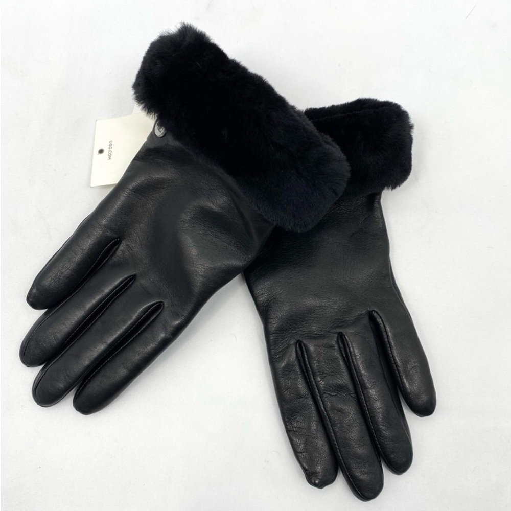 NEW UGG Womens Shorty-Cuff Leather Gloves Black SZ Small - Picture 4 of 6